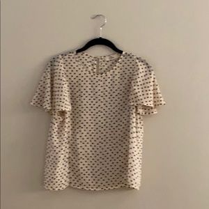 Loft Sheer blouse; cream/blush top with blue dots